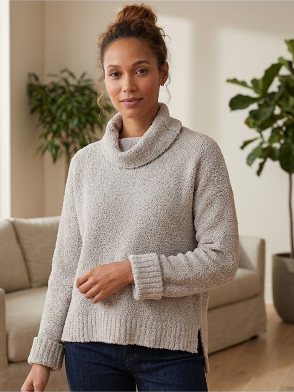 UGG Light Cream Turtleneck Bouclé Sweater